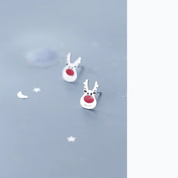 MloveAcc 925 Sudraba Auskaru Tiny Sarkans Ziemassvētku Elk Cute Dzīvnieku Auskari Sievietēm, Rotaslietas, Dāvanu Novērst Alerģiju
