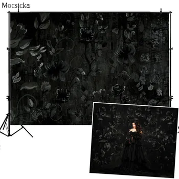 Mocsicka Black Abstrakts Tekstūra Ziedu Fotogrāfijas Fona, Bērnu, Grūtnieču Mākslas Portreta Foto Fons Dekoru Prop Studio