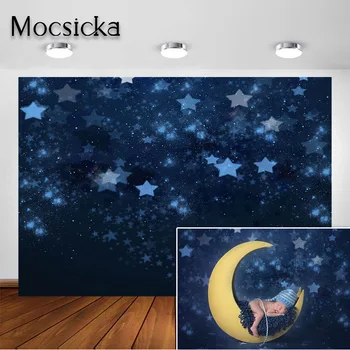 Mocsicka Blue Night Sky Cloud Jaundzimušo Fotogrāfijas Fons Zvaigžņotām Debesīm Mēness Pils Bērnu, Bērnu Dzimšanas Dienu Fonā Foto Studija