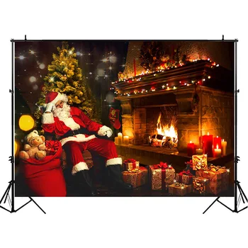 Mocsicka Ziemassvētku Puse Fons Santa Claus Retro Vintage Kamīnu Foto Fona, Dāvanas, Rotaļlietas Bērniem, Fotogrāfijas Backdrops
