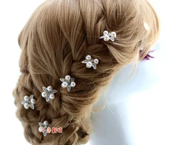 Mode un Eleganci ziedu Pērle līgava matu stick ,Jauku kāzu matu piederumu apdare, 6pcs/daudz