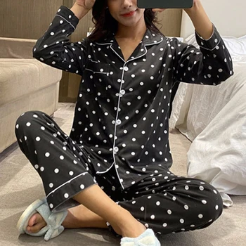 Modes Drukāt Kokvilnas Sleepwear Sieviešu Pidžamas Komplekts Pavasara Rudens sieviešu Naktsveļu Pijamas Mājas Tērps Jaunu Pyjama Femme