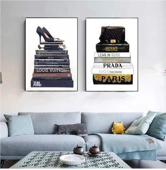 Modes Grāmatas s un Izdrukas Soma Augstiem Papēžiem Ilustrācija Mākslas Audekls Gleznošanai Vogue Bildes viesistaba, Mājas Dekoru