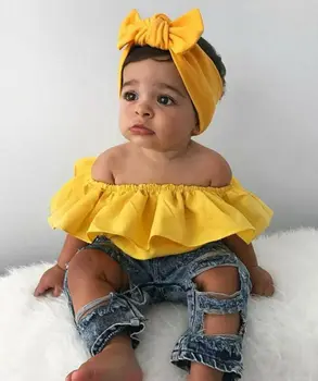 Modes Jaundzimušais Zīdainis Meitene Tērpiem Crop Topi Džinsa Bikses, Džinsi Sunsuit Drēbes