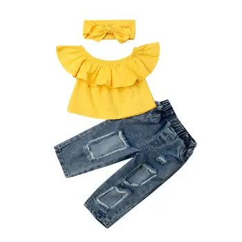 Modes Jaundzimušais Zīdainis Meitene Tērpiem Crop Topi Džinsa Bikses, Džinsi Sunsuit Drēbes