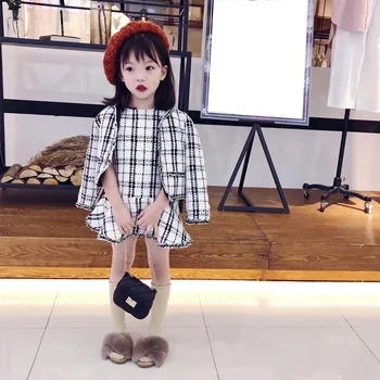 Modes Jauns Bērnu, Meiteņu Apģērbu Komplekti, No 2018. gada Rudenī Baby Girl Pleds Jakcet Jaciņa+piedurknēm Kleita Komplekti Pateicības Tērpiem