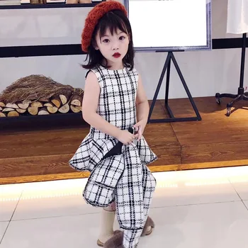 Modes Jauns Bērnu, Meiteņu Apģērbu Komplekti, No 2018. gada Rudenī Baby Girl Pleds Jakcet Jaciņa+piedurknēm Kleita Komplekti Pateicības Tērpiem