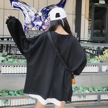 Modes Krekls Top Femme Rudens Korejas Ulzzang Harajuku Caurumu Viltus 2 Gabals Ar Garām Piedurknēm Džemperis Sporta Krekli Hoodies Sievietēm