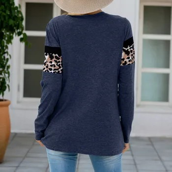 Modes Leopard Raibs Krekls, Blūze Brīvs O-Veida Kakla Topi Gadījuma Rudens Ziemas Dāmas Sieviešu Sievietēm Ar Garām Piedurknēm Blusas Pulovers