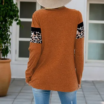 Modes Leopard Raibs Krekls, Blūze Brīvs O-Veida Kakla Topi Gadījuma Rudens Ziemas Dāmas Sieviešu Sievietēm Ar Garām Piedurknēm Blusas Pulovers