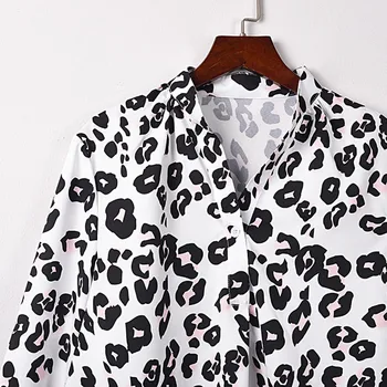 Modes Leoparda Blūze Pogas, Kreklu Zaudēt V-Veida Kakla Topi Tee Gadījuma Rudens Top Dāmas Sieviešu Sievietēm Ar Garām Piedurknēm Blusas Pulovers