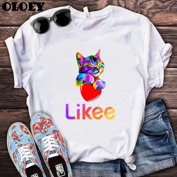 Modes Likee App T krekls Sievietēm Estētisko LGBT Kaķis Sirds Likee T-krekls Vasaras Varavīksnes Grafiskais t, Sieviešu t-veida Topi, Streetwear