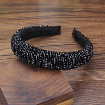 Modes Polsterēta burvīgs Sieviešu Galvassegu Black Pilns Kristāla Krelles Grezns Hairbands Rhinestones Puse Matu Aksesuāri