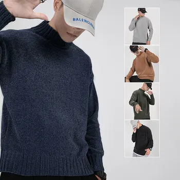 Modes Pusi Augstu Uzrullētu Apkakli Džemperis Vīriešiem Cietā Zaudēt Gadījuma Streetwear Pulovers Japāņu Vīriešu Apģērbu Rudens Šenila Topi Trikotāžas