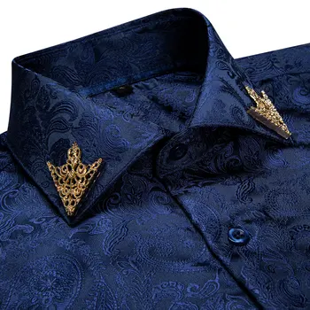 Modes Royal Blue Paisley Vīriešiem, Krekli, Biznesa Gadījuma Garām Piedurknēm Pieguļoša Kleita Krekls Mīkstu Komforta Vīriešiem, Zīda Krekls DiBanGu