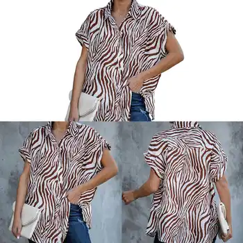 Modes Sievietes Svītrainām Atloks Krekls Zaudēt Īstermiņa Piedurknēm Viena Krūtīm Kreklu Šifona Jaciņa Apģērbi
