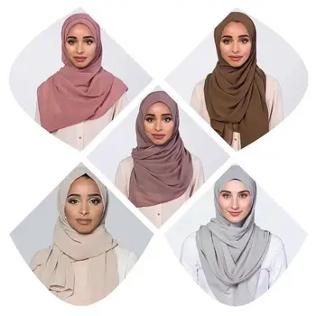 Modes Sievietes Vienkāršā Burbulis Šifona Šalle Mīksto Hijab Wrap tīrtoņa Krāsu Šalles Galvas Musulmaņu Hijabs Šalli/lakatu krāsas 49