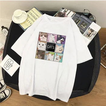 Modes Sieviešu T-krekls Gudrs Kaķis drukāt Meitene Topi Karikatūra Harajuku Sieviešu Krekls Vasaras Famale Tee