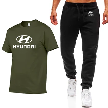 Modes Vasaras Vīriešu T Krekli Hyundai Automašīnu, Logo Drukāt HipHop Gadījuma Kokvilnas ar Īsām Piedurknēm augstas kvalitātes Vīriešu T-krekls bikses, uzvalks