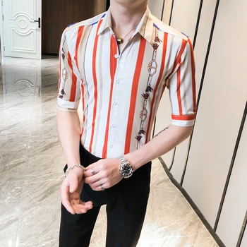 Modes Vīriešu Apģērbu 2020. gadam Visas Spēles Vasaras Svītrains Vīriešu Krekli korejas Slim Fit Pusi Piedurknēm Krekls Vīriešu Ikdienas Blūze Homme 3XL-M