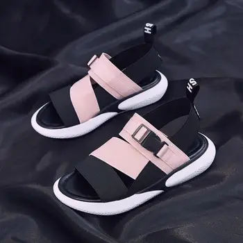Modes atvērtu purngalu sieviešu sandales sporta T-sprādzes platformas kurpes ar augstiem papēžiem 2021. gada vasarā dzīvoklis gadījuma kurpes sieviešu čības