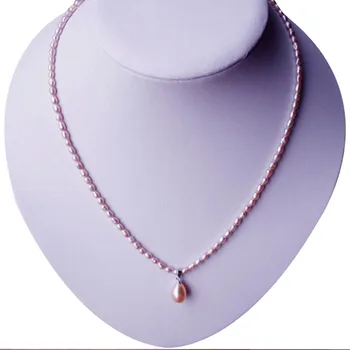 Modes dabiskie saldūdens Rīsu rozā 3-4MM pērļu kaklarota ar pērli, 8-9MM Pilienus ūdens, kulons, kaklarota