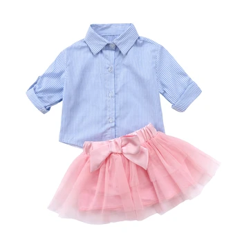 Modes garām Piedurknēm Pirncess Meitenes Kleita Svītru T-krekls ar garām Piedurknēm Top Mežģīņu Tutu Baby Meiteņu Apģērbu Komplekti