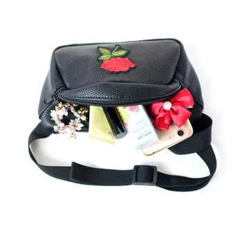 Modes soma, jostas sieviešu soft PU ādas jostas soma ar izšuvumu rožu gūžas kabata, jostas, somas, dizaineru melnās jostas somas sieviete