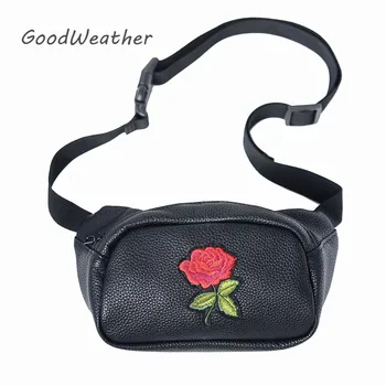 Modes soma, jostas sieviešu soft PU ādas jostas soma ar izšuvumu rožu gūžas kabata, jostas, somas, dizaineru melnās jostas somas sieviete