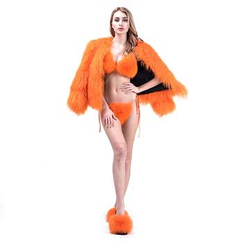 Modes Čības Sieviešu Nekustamā Fox Kažokādas Bikini Krūšturis Vasaras Pludmales Kurpes Sieviešu Apakšveļa Noņemams Biezs, Pūkains Īstu Kažokādu Bikini Komplekts
