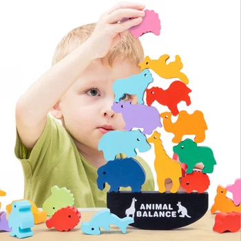 Montessori Rotaļlietas Pirmsskolas Izglītības Dzīvnieku Līdzsvaru Celtniecības Bloki Koka Rotaļlietas Ģimenei, Rotaļlietas, Bērnu Dāvanas