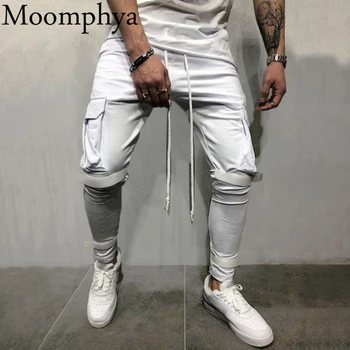 Moomphya Pusē lielas kabatas vīriešiem joggers bikses Streetwear hip hop treniņbikses pantalon homme Siksnas bikses vīriešu Slim Fit bikses vīriešiem