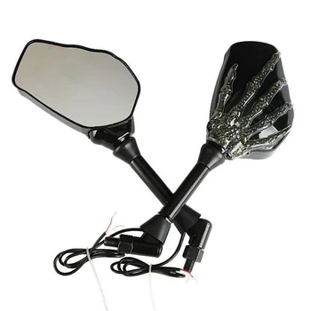 Motociklu Atpakaļskata Spogulī, Galvaskausu Rokā Modelis Spoku Raust LED Gaismas, Pagrieziena Signāla Spogulis Fit 10Mm 8Mm Vītni Skrūvēm Motoru Spogulis