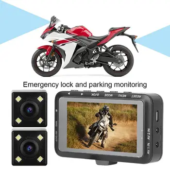 Motociklu DVR Dash Cam 3,0 collu LCD 1080P HD G-sensors Braukšanas Ieraksti Priekšējo un Aizmugurējo Kameru