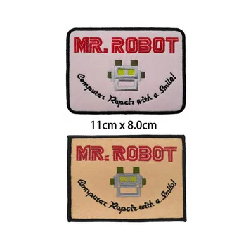 Mr robots izšūti dzelzs uz plāksteris, datoru remonts ar smaidu jean jaka auduma plāksteris auduma piederumi DIY