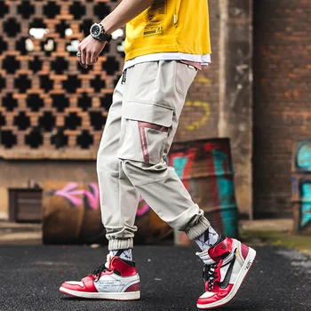 Multi Kabatas Kravas Harēma Jogger Bikses Vīriešu Hip Hop Modes Gadījuma Dziesmu Bikses Streetwear Harajuku Hipster Treniņbikses