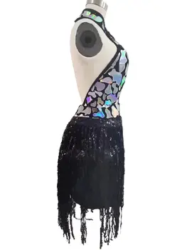 Multi-krāsu Sequin Melnās Bārkstis Backless Īsa Kleita Sievietēm latīņamerikas Deju DS Parādīt Valkāt Kluba Dzimšanas dienas Balli Dziedātāja Kleita