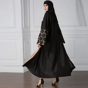 Musulmaņu Abaya Kleita Sievietēm Elegants Mežģīņu Aproces Caftan Mežģīnes-up Atvērt Abayas Sieviešu Lūgšanas Apģērbs Kimono Kaftan Hijab Kleitu, Garu Apmetni