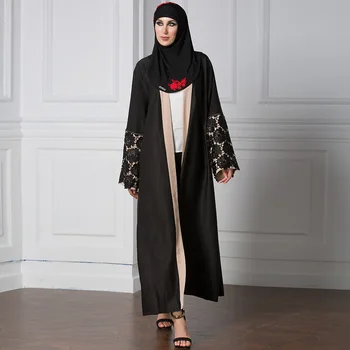 Musulmaņu Abaya Kleita Sievietēm Elegants Mežģīņu Aproces Caftan Mežģīnes-up Atvērt Abayas Sieviešu Lūgšanas Apģērbs Kimono Kaftan Hijab Kleitu, Garu Apmetni