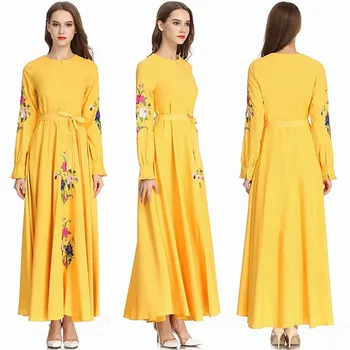 Musulmaņu Kleita Sievietēm Kaftan Islāma Kleitu ar garām Piedurknēm, Augsta Vidukļa Elegants Musulmaņu Puses Dubaija Maxi Kleitu modes 2019 A9