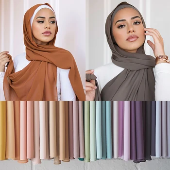 Musulmaņu Modes Šifona Hijab Šalle Sievietēm Lakati Vienkāršā Garā Šalle Islāma Hijabs Lakatiņu Wrap Turban Echarpe Foulard Femme