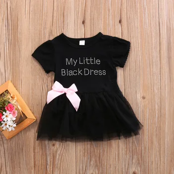 My Little Black Dress Infant Baby Meitenes Īsām Piedurknēm Tutu Kleitu Mežģīnes Bowknot Mini Puse Kleita