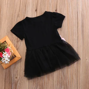 My Little Black Dress Infant Baby Meitenes Īsām Piedurknēm Tutu Kleitu Mežģīnes Bowknot Mini Puse Kleita