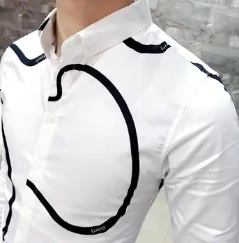 M~3XL 2020 Vīrieši Jaunu Modes personības ģeometrisko dizainu slim friziera gadījuma long piedurknēm krekls kostīmi