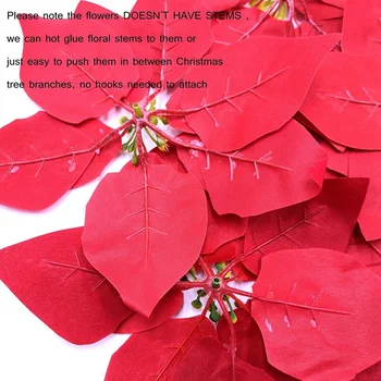 Mājas Dekori Mākslīgo Ziemassvētku Ziedi, Sarkanā Samta Poinsettia Ziedu Cērtes Ziemassvētku Vainags Koka Rotājumi(24 Gab/Sarkans)