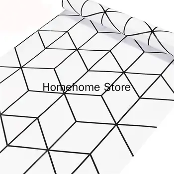 Mājas Peel un Stick Sešstūra pašlīmējošās Sienu Papīra Melnā un Baltā Ģeometriskā WallpaperDrawer Starplikas Roll Lietošanai Mājās