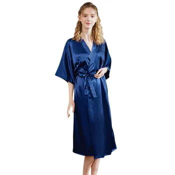 Mākslīgās Zīda Kimono Sieviešu Peldmētelis, Līgava, Līgavas Kāzu Tērpu Kleita Sievietēm Ilgi Sleepwear M-2XL