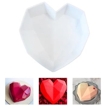 Mīlestība Sirdī 3D Dimanta Formas Silikona Veidnes Cepšanai Sūklis Šifona Uzpūtenis Deserta Kūka Pelējuma Pārtikas Klases DIY Kūkas Rīki