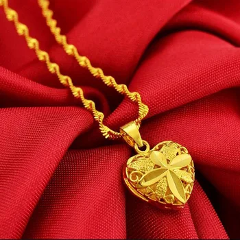 Mīlestības Sirds Formas 24k Dzeltena Zelta Kulons, Kaklarota, Sievietēm, Eleganta, Zelta Rotaslietas, Krelles Kaklu Ķēdes Dzimšanas dienu Luksusa Dāvanas