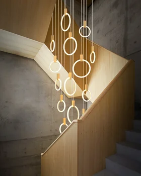 Mūsdienu LED Lustras Melns/Zelta iekštelpu Kāpnes Apgaismojums Dzelzs Akrila Gredzenu Restorāns Dekori Gaismas Ziemeļvalstu Luksusa karājas lampas